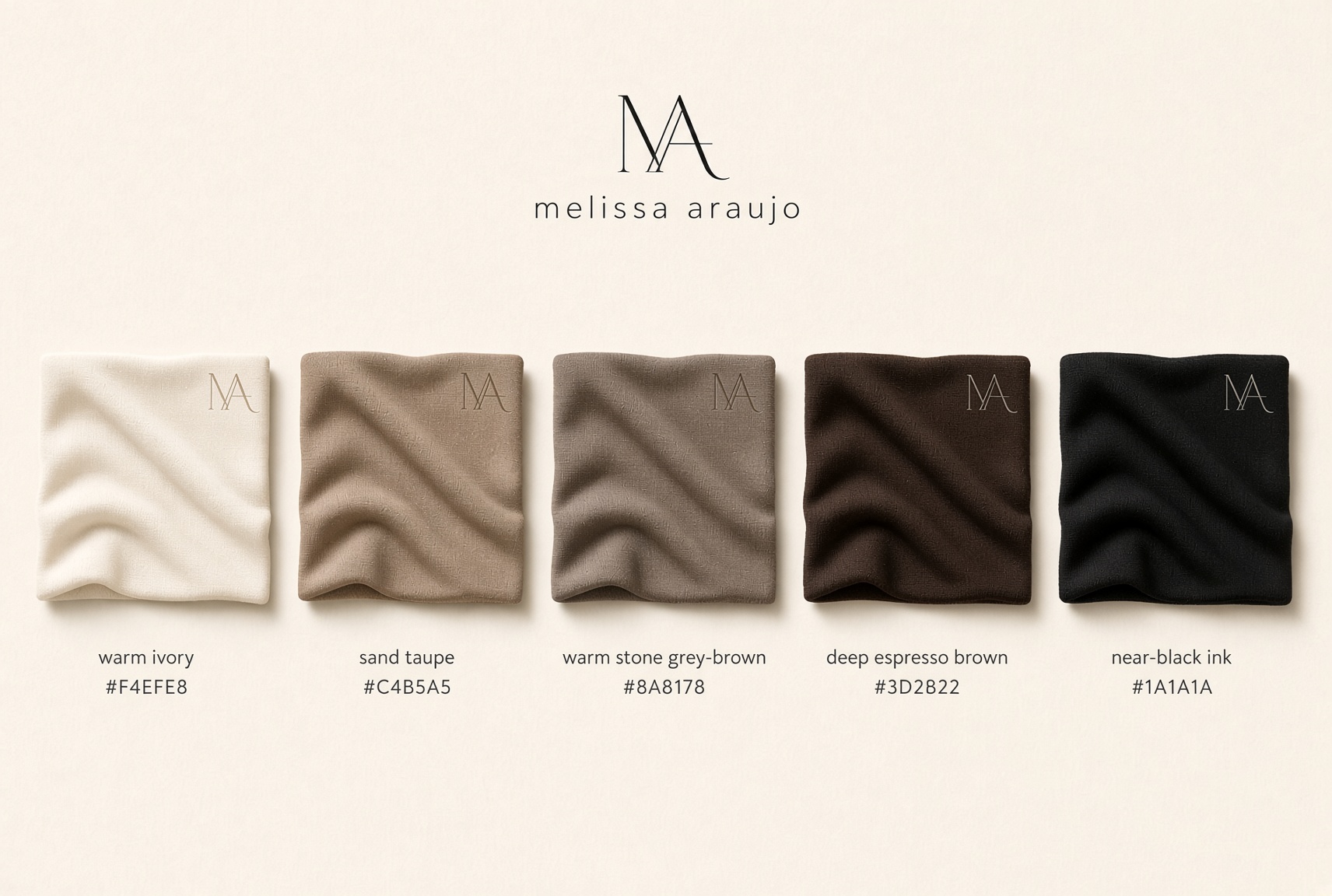 Drop 01 neutrals: Ivory, Sand, Stone, Espresso, Ink